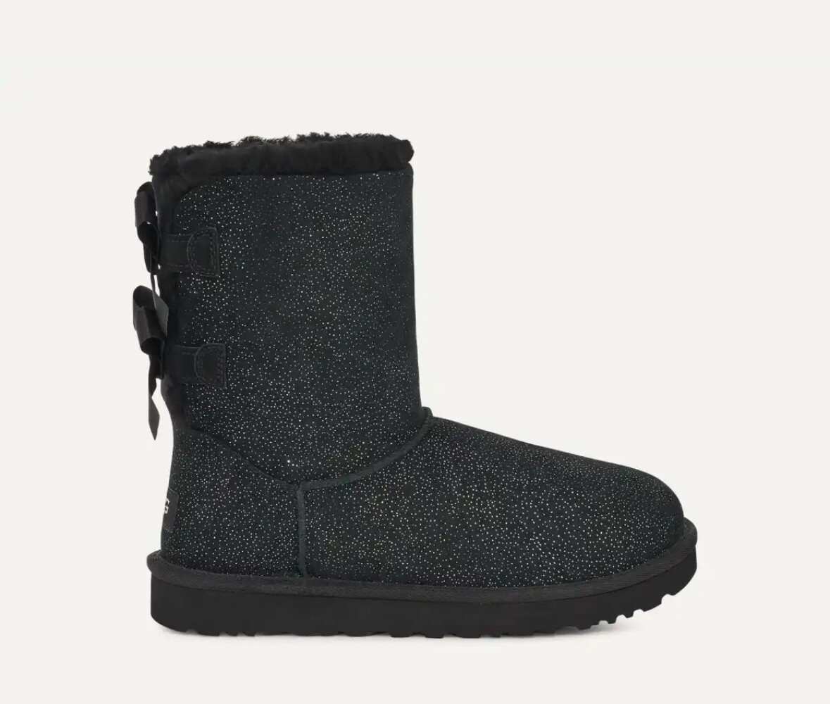 UGG BAILEY BOW II TWINKLE BLACK SUEDE SHEEPSKIN BOOTS SIZE US 8/UK