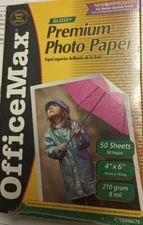 Office Max Premium Glossy Photo Paper 50 Sheets 4” X 6” 210 Gram Sealed Box New