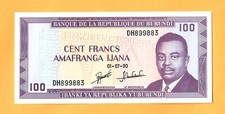 BURUNDI-100 FRANCS-1990-PICK 29c-SERIAL NUMBER 899883 , UNC .