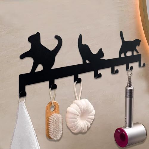 Key Holder for Wall Decorative, Metal Key Holder, Key Organizer Black Cat Hooks - Picture 6 of 7