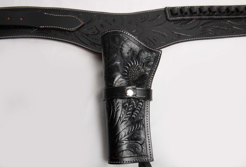 NEW 44/45 Cal Tooled Holster Gun Belt Drop Loop LEATHER Western RIG SASS Cowboy - Picture 19 of 44