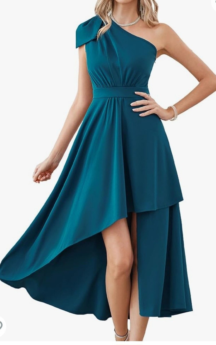 GRACE KARIN Womens Size Large Elegant One Shoulder Cocktail Dress Turquoise