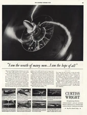 1943 Curtiss Wright: I Am the Wrath of Many Men Vintage Print Ad