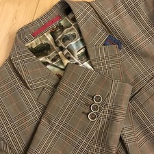 Ted Baker Men's Rolando 100 Cotton 2 Button Blazer Beige Plaid Sz 2 US 38