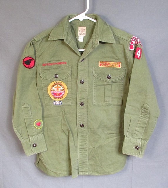 Vintage 1950s Boy Scout Official Uniform Shirt S Jubilee Patches