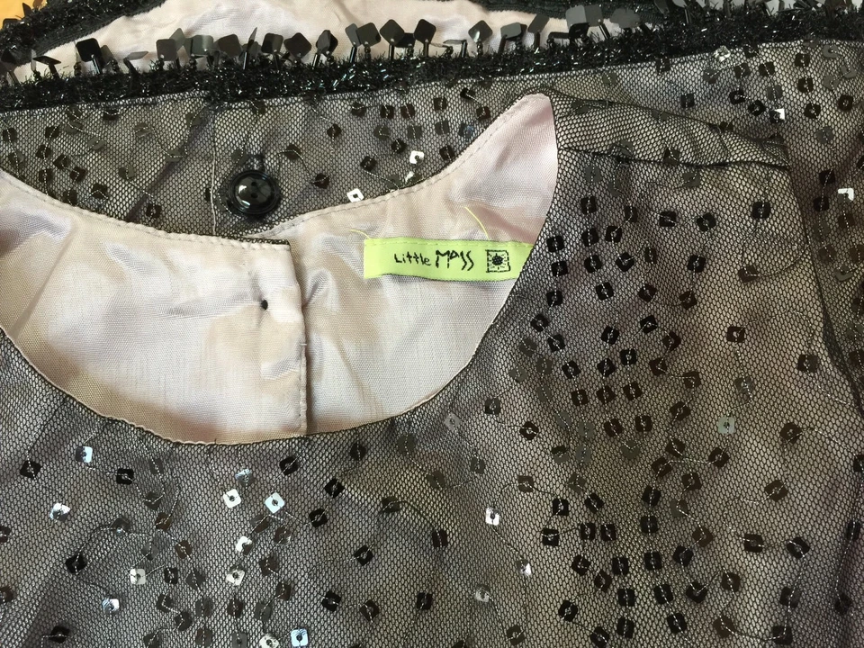 FRINGED Girls Formal Top SQUARE SEQUIN Black & Blush Lined LITTLE MASS 8 10 Luxe - Image 2 of 4