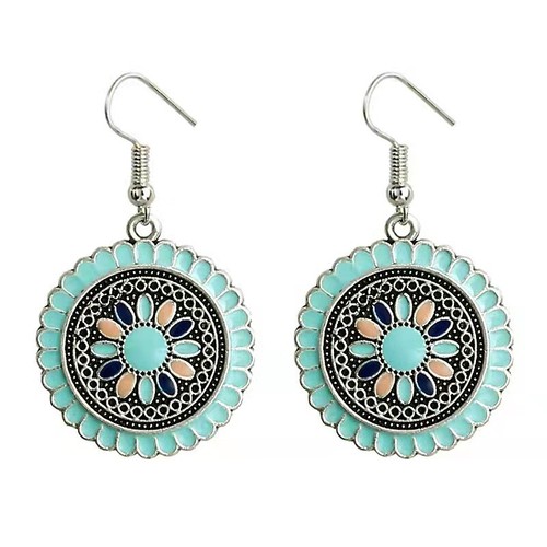 Fashion Women Earrings Hook Boho Colorful Glaze Sun Flowers Plate 0027 - Picture 9 of 10