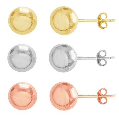 14K Real Yellow White Rose Gold Ball Set Earrings 6mm Stud Post Pair Set  New