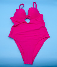 Victorias Secret Medium Pink Ribbed Cutout Underwired Twisted One Piece Swimsuit