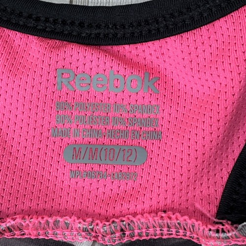 Reebok Girl Mesh Tank Top Size M 10/12 Black Pink Athletic Workout Shirt X10 - Imagen 2 de 7