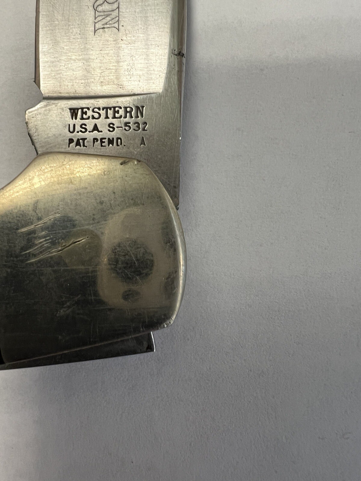 Western USA S532 Pat. Pend. A Wood Lockback Knifelots of scratches