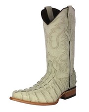 Mens Off White Alligator Tail Print Leather Western Wear Cowboy Boots 3x Toe