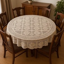 Tovaglia rotonda in pizzo, 180 cm, con ricamo floreale