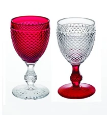 Vista Alegre 'Bicos Bicolor' Set of 2 Red Glass Goblets, New in Box