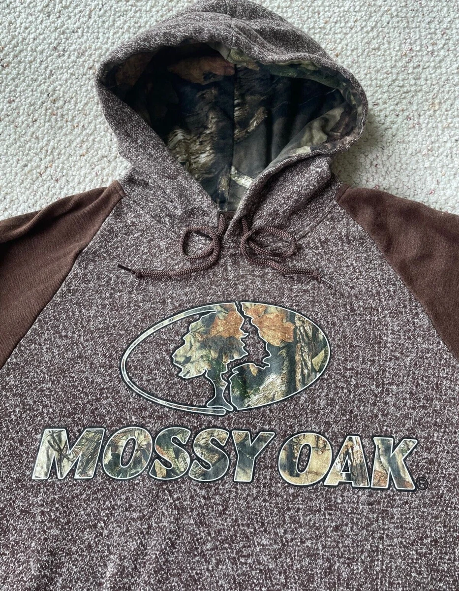 Mossy Oak Hoodie Brown Heather Camo Raglan Sweatshirt Pullover Mens L NEW