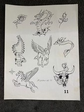 Vintage Art Tattoo Flash Sheet Superior 91 1991 11 Dragon Rose Unicorn