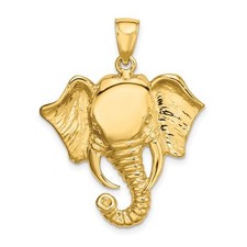 10k Yellow Gold 2-D Elephant Head Twisted Trunk Charm Pendant