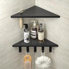 Grout in Shower Shelves with Hooks, 304 Stainless Steel Corner Bathroom Shelf...