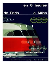 Retro Train Travel Wall Art Poster - Paris to Milan TEE Fine Art Print