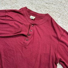 Vintage L.L. Bean Henley Large Burgundy Red Long Sleeve Cotton Made in USA