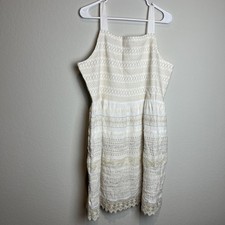 J. Jill Dress Womens L White Striped Lace Embroidered Square Neck Sundress