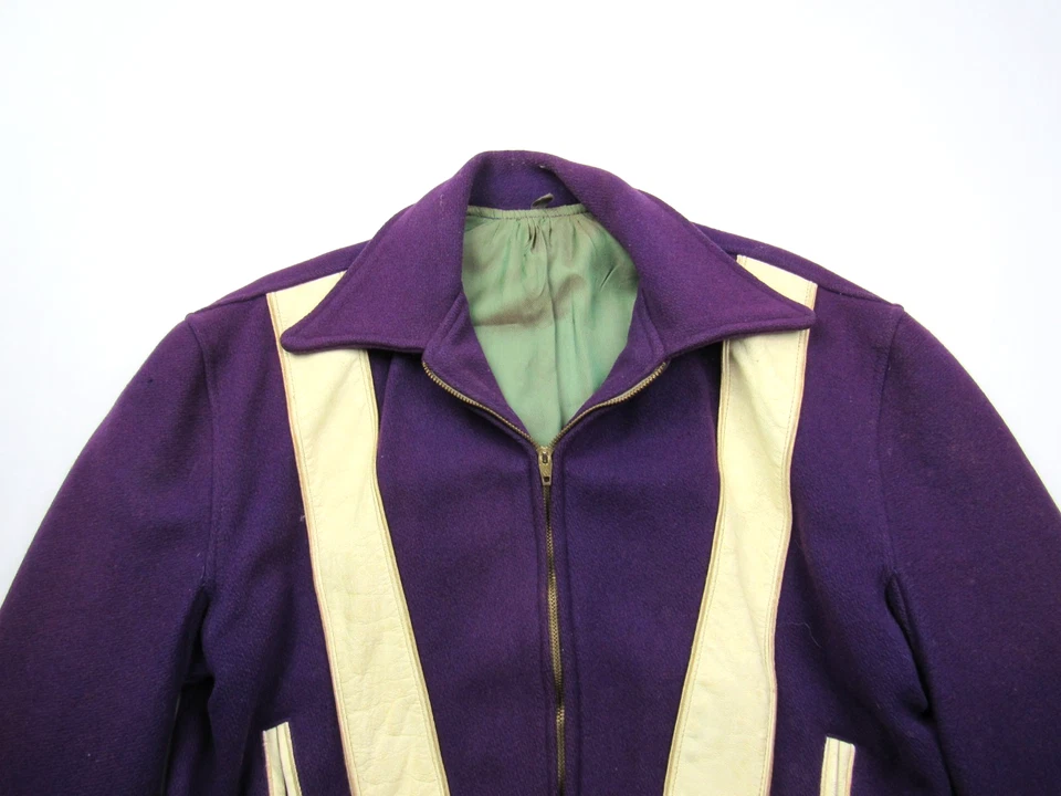 Jaqueta vintage 1950s Crazy Leather & Wool Varsity Ricky Cortland por Hatchers anos 50 - Imagem 2 de 4