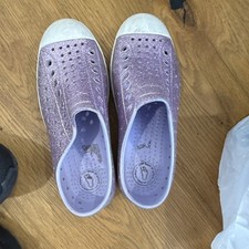 Native Jefferson Unisex Kids Slip-On Shoes Purple Glitter White Toe US 11