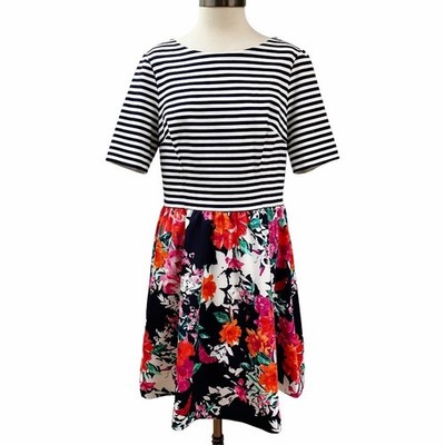 eliza j stripe fit and flare dress Eliza J Stripe Skirt Fit & Flare Dress Sz 4 Navy White ( No Belt)