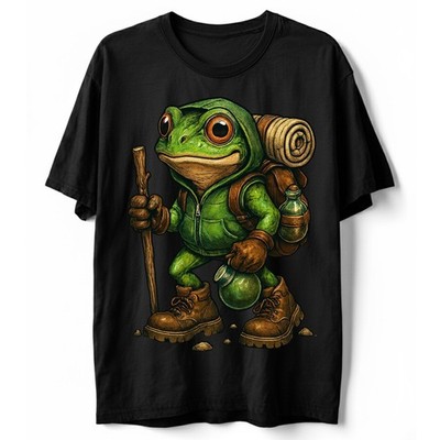Frog Hiker Adventure T-Shirt, Outdoor Hiking Nature Wildlife Funny Graphic Tee