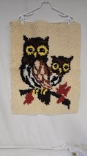 Vintage 70's Owl Hook  Loop Wall Hanging Rug 27x21"