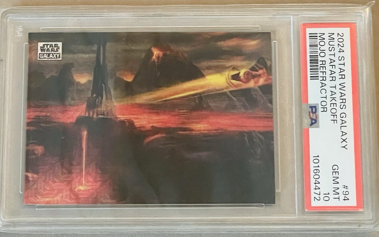 2024 Topps Chrome Star Wars Galaxy Mustafar Takeoff #94 Blue Ref /150 PSA 10 view 2