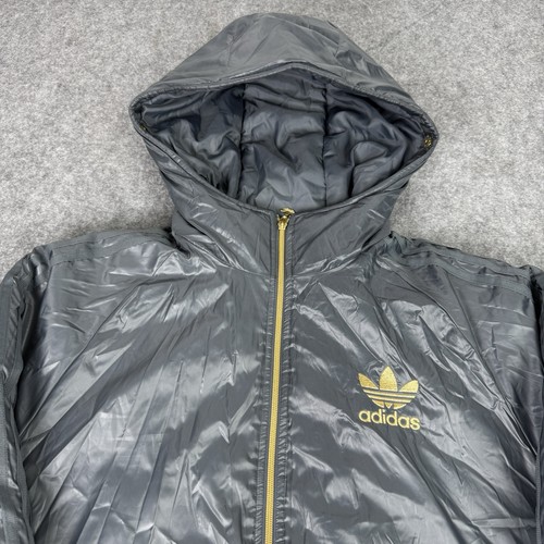 Vintage Adidas Jacket Mens Medium Grey Chile 62 Puffer Shiny Wet Look Parka Coat - Picture 2 of 15