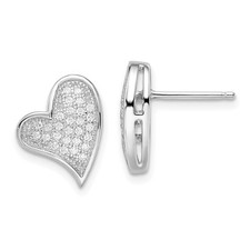 Sterling Silver 56 Stone Micro Cubic Zirconia Heart Post Stud Earrings