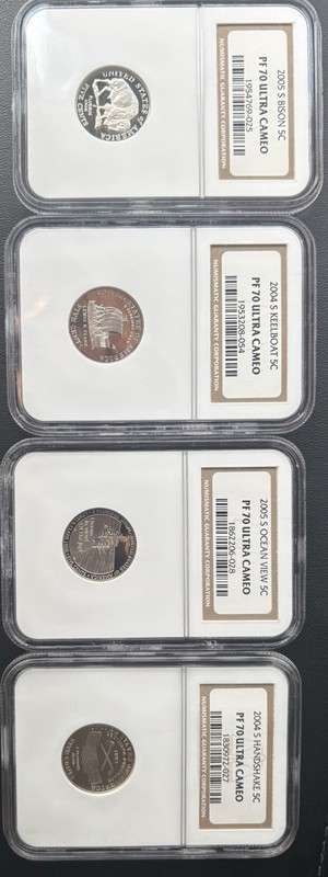 2004 S 2005 S Jefferson Nickel 5C Westward Journey 4 Coin Set PCGS PR70 DCAM