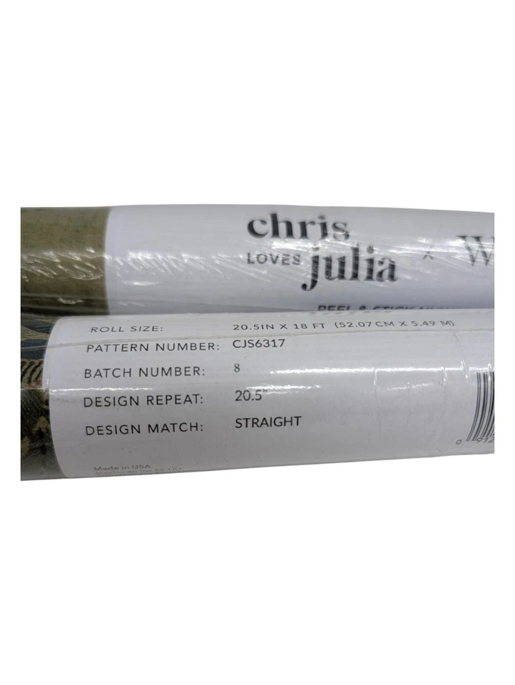 Lote 2x Papel Pintado NuWallpaper x Chris Loves Julia Melograno Musgo Pelar y Pegar Foto 3 de 4