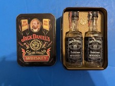 Very Nice Vintage Jack Daniels Whiskey Empty Tin Box & Bottles by Hudson Scott &