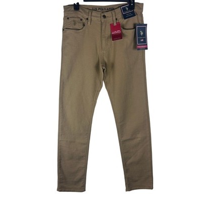 US Polo Assn Mens Slim Straight Tan Pants W30 L32 Luxury Performance NEW