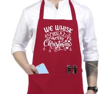 We Wish You a Merry Christmas Apron Women Pockets Kitchen Decor Waterproof Bib