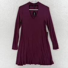 Express Dress Womens Small Purple Mock Neck Cutout Long Sleeve Swing Stretch NWT