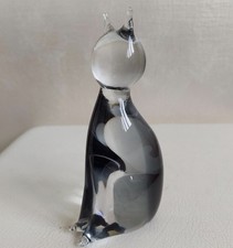 Gatto Vetro di Murano Scultura  Moderniato Grigio Nero Made In Italy Vintage 