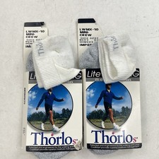 2 Pairs Thorlo Lite Walking Mini Crew White Socks Coolmax Men  s size 6-8 Medium