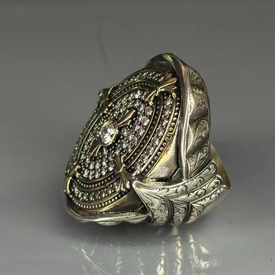 Handmade 925 Sterling Silver Moissanite Stone Men's Ring Ottoman Style Signet - Image 3 of 4