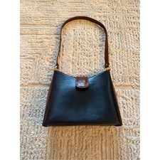 Vintage Black and Brown Genuine Leather Shoulder Bag made in Florence