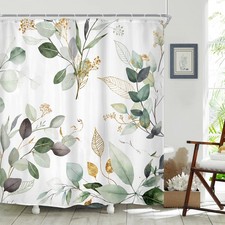 Riyidecor Spring Sage Green Shower Curtain Set Botanical Eucalyptus Bathroom