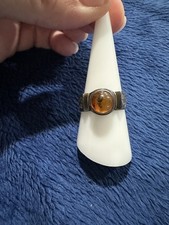 Vtg Sterling Silver 925 Ornate Engraved Round Amber Wide Band Ring, Size 9