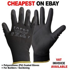 24 Pairs Mens PU Coated Safety Work Gloves Grip Builders, Gardening, Warehouse