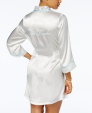 Linea Donatella The Bride Short Satin Wrap Robe w/ Blue Trim Size S/M NWT
