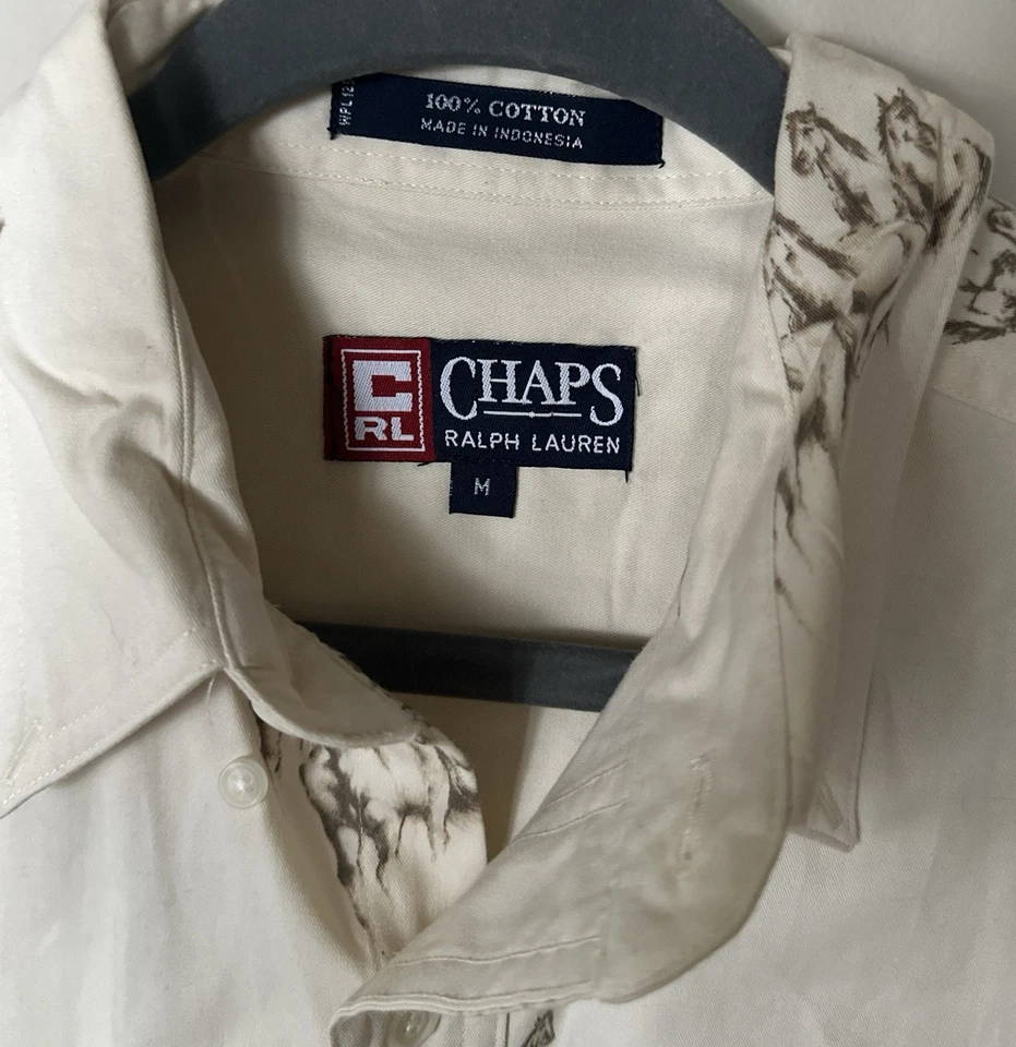 Chaps Ralph Lauren 100% Algodón Manga Larga Botón Talla Mediana Todo Caballos Foto 3 de 4