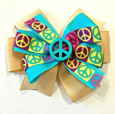 Beautiful Peace Sign inspired hair bow for girls. 