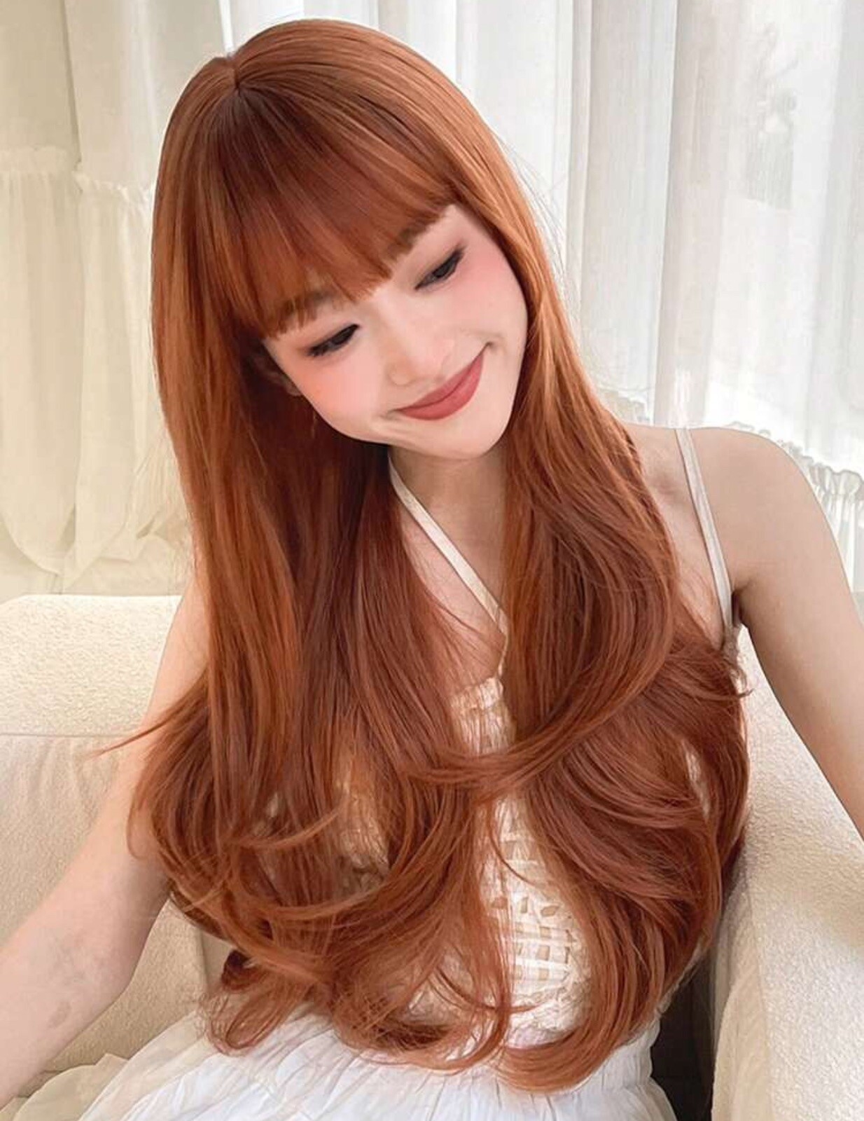 Perruque rousse longue 70cm bouclée thermorésistante sans colle